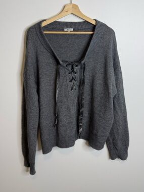 Rails | Olivia Lace Up Sweater in Ash Size large Wool Cashmere